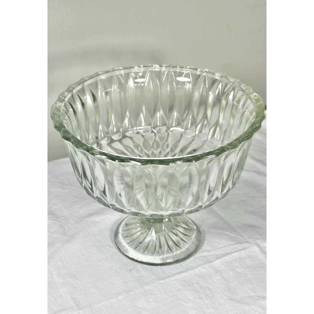 Vintage Hoosier Clear Glass Ribbed Compote Glass Marked HG 4052 MCM Candy‎ Dish